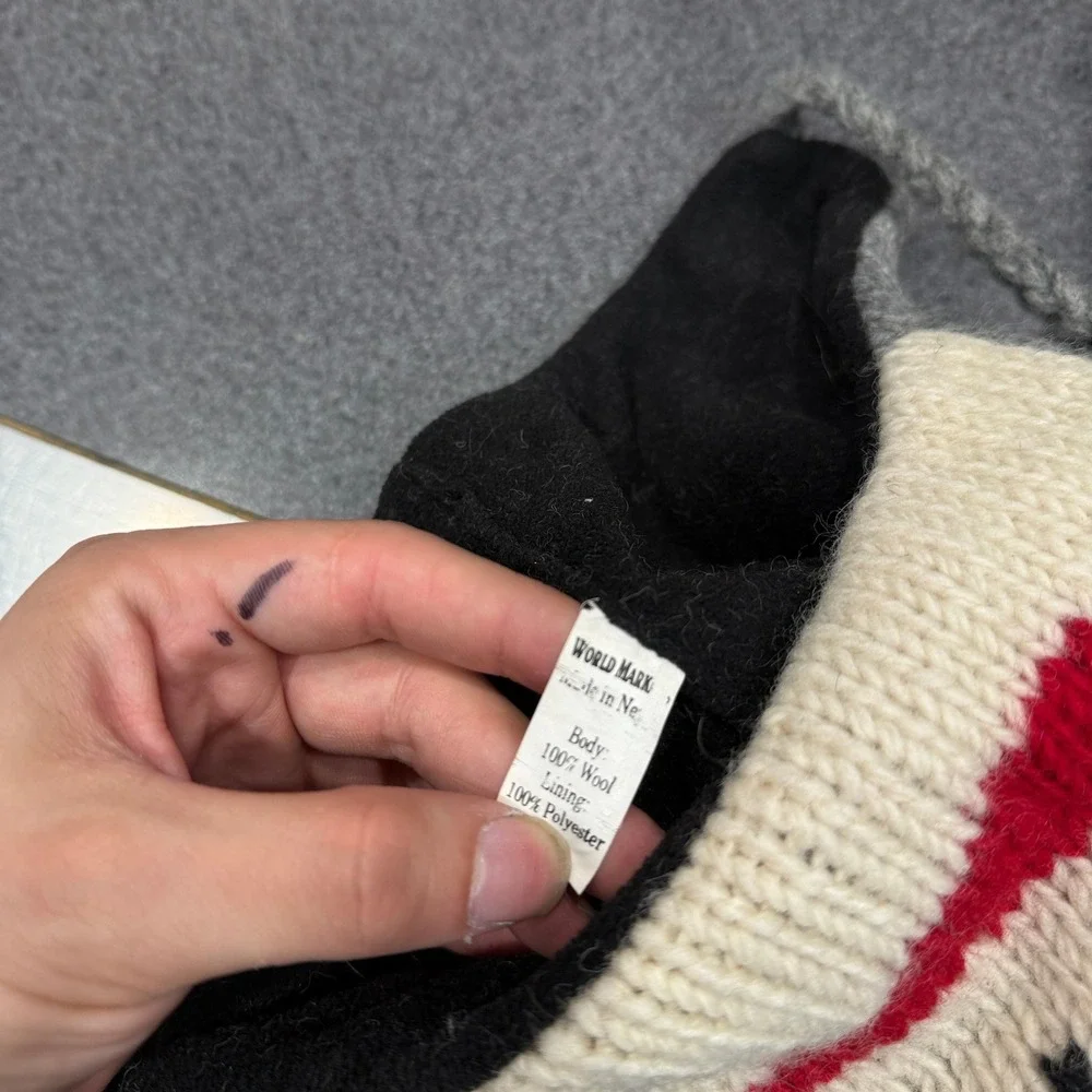 World Market Sock Monkey Beanie Hat Unisex OS Gray Wool Fleece Lined Excellent